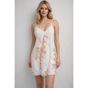 City Chic Floral Sleeveless Lace Trim Allure Chemise Slip Dress Ivory Large NWT